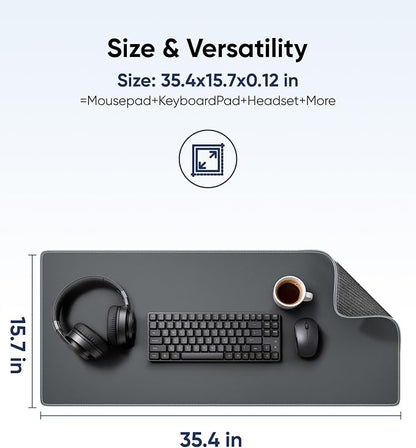 Waterproof Large Gaming Mouse Pad with Durable Stitched Edges, Non-Slip Rubber Base, Grainy Jacquard Mouse Mat Desk Pad for Home Office Gaming, 35.4''x15.7''x0.12'', Matte Gray
