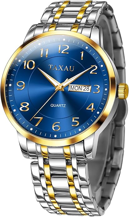 Stainless Steel Mens Watches with Day Date Quartz Analog Large Face Classic Watch Arabic Numerals Dress Luminous Rlojes para Hombres