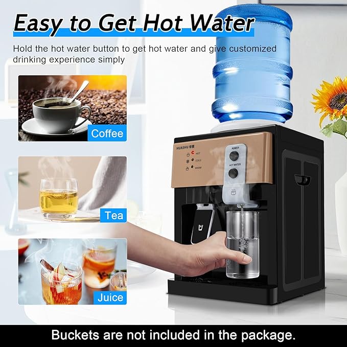 Water Dispenser Top Loading Countertop Water Cooler Dispenser with 3 Temperature Settings Desktop Electric Hot and Cold Dispenser for Home, Office, Dormitory (Black)