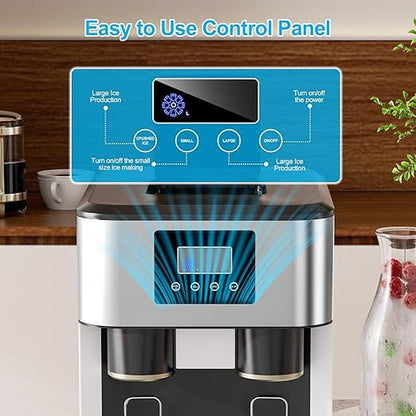 3-in-1 Bottleless Water Cooler with Ice Maker&Crusher, Water Dispenser with 40lbs /24H, Water Tank Capacity 1.8L, 3 Size Bullet Cube, Ideal for Home, Office, RV, Party