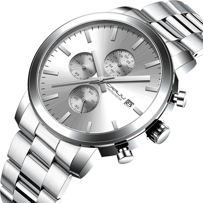 CRRJU Mens Stylish Casual Quartz Watches for Men Luxury Waterproof Calendar Chronograph Japan Movement Wristwatches