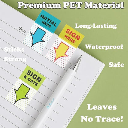 500pcs Sign Here Stickers & Tabs – Initial Here, Sign & Date, Notarize Flags – Sticky Post-It Flags for Documents, Book Annotation, Office Filing, Notary Supplies