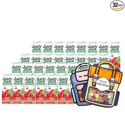 Juicy Juice Fruit Punch 100% Juice No Sugar Added On the Go Box 6.75 fl oz 32 Pack + 2 Reusable Snack Bags by KOOL8SHOP Infinite Deals