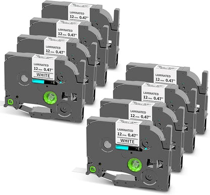 Label Tape for PT-1180 1280 1750 1890 2040 1090 1290 P300BT Compatible with Brother P touch Label Maker TZe-231 TZe231 12mm 0.47 Inch Laminated Black on White Ptouch tape 1/2"x 26.2' (12 mm x 8m), 8PK