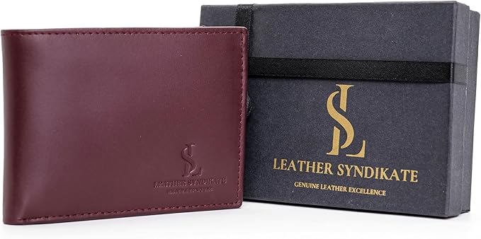 Bifold Wallet for Men with Premium Cowhide Leather Slim Wallet, Minimalist Design, Multiple Card Slots, Stylish Durable Gift-Ready Men’s Wallet (Maroon)