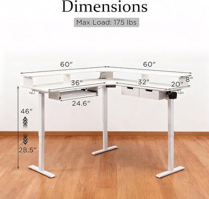 T4TREAM 60" Electric Standing Desk - L Shaped Desk with Monitor Stand, Charging Station & Remote Light, Home Office & Gaming Corner Computer Desk, Antique White