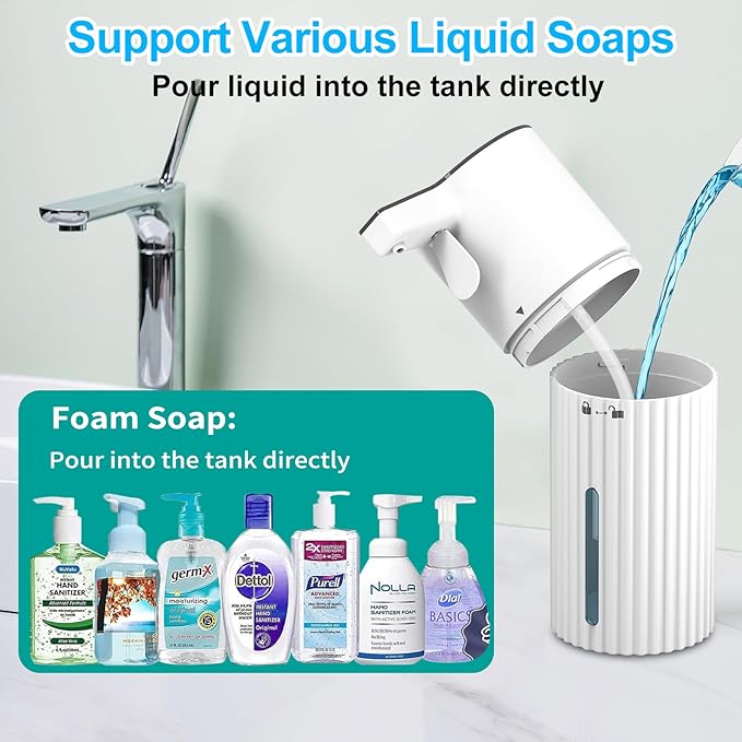 HOMELYLIFE Automatic Luquid Soap Dispenser,13.53oz/400ml Soap Dispenser Need AA*2 (don't include) with Long Press for Liquid Output Continuously, Hand Luquid Dispenser for Bathroom,Kitchen,Office,Home