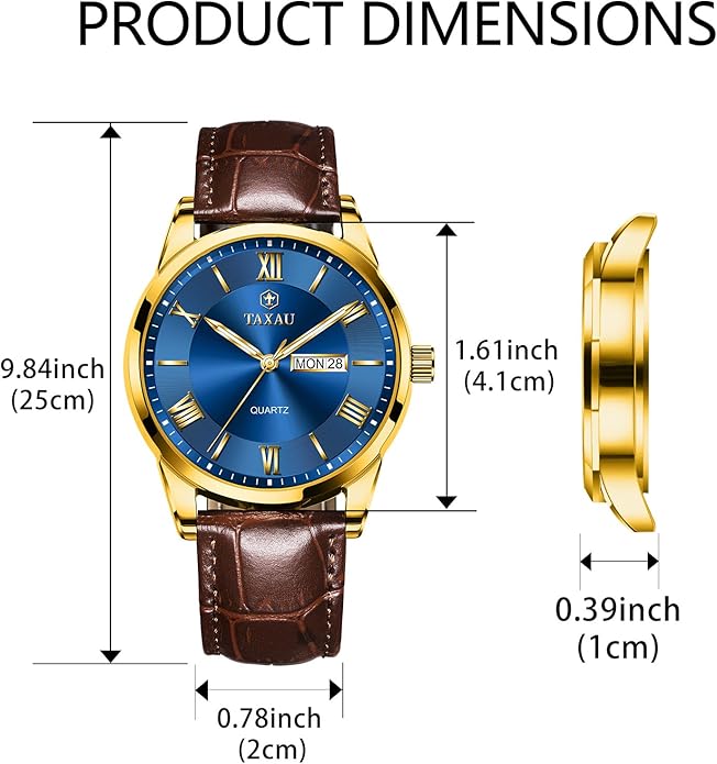 Mens Watches Luxury Dress Waterproof Leather Watch with Date Day Analog Quartz Large Number Wrist Watch Casual Classic Luminous Scales Big Face Easy Read Reloj para Hombre