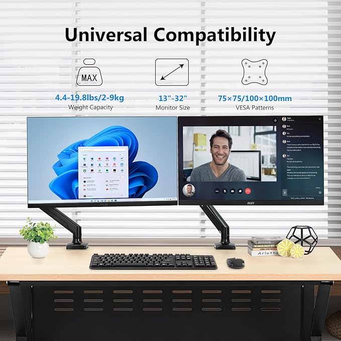 Single Arm Monitor Desk Mount for 13-32 inch Screen, Tilt, Swivel, Rotation, Ergonomic Gas Spring Monitor Stand with Cable Management, VESA 75/100mm