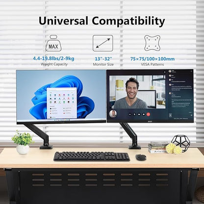 Single Arm Monitor Desk Mount for 13-32 inch Screen, Tilt, Swivel, Rotation, Ergonomic Gas Spring Monitor Stand with Cable Management, VESA 75/100mm