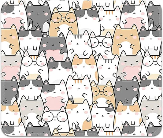 Square Mouse Pad with Stitched Edge, Premium Mousepad Washable Cloth. Computer Mouse Pad with Non-Slip Rubber Base, Mouse Pads for Computers Laptop Mouse 9.25x7.75x0.12 inch-Lucky Cat