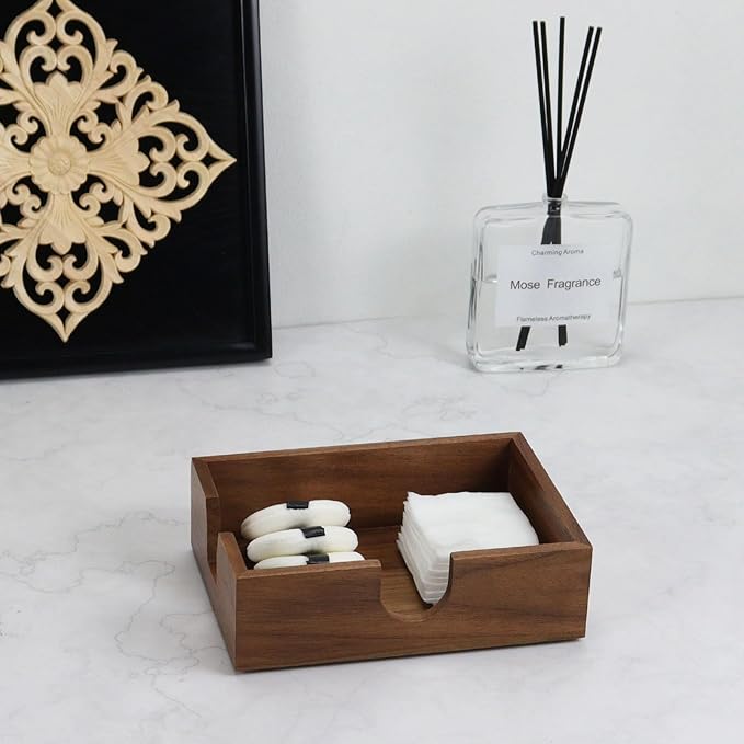 MultiBey Walnut Wood Sticky Notes Holder, 4x6 in Self -Sticky Note Memo Holder, Wooden Notepad Holder Dispenser Desk Supplies Desktop Accessories for Office Home School (L)