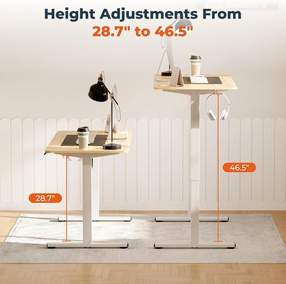 Adjustable Stand Up Desk with Memory Preset,Electric Standing Desk 47 x 24 Inch Home Office Desk Computer Workstation Sit Stand Desk, Splice Maple Top + White Frame