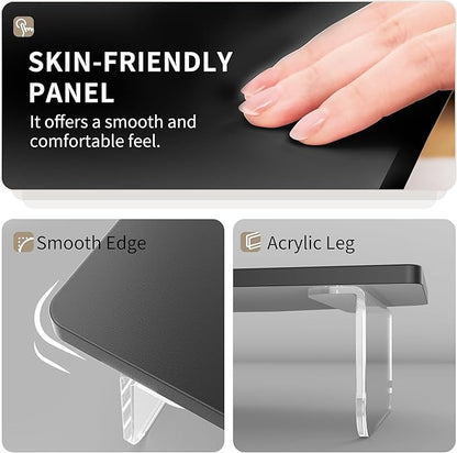 LED Dual Monitor Stand Riser for 2 Monitors, Office Desktop Wooden Stand Adjustable Length and Angle 3 Shelf, Extra Long Multifunctional Stand up to 44.4" for Computer, Laptop, TV, Black