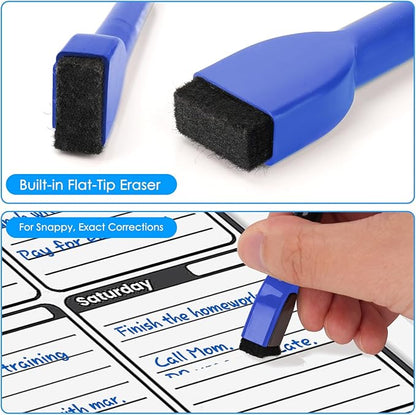 maxtek Dry Erase Markers - 6 Count Blue Magnetic Dry Erase Markers Fine Tip with Eraser, Low Odor Whiteboard Markers for Calendar Boards