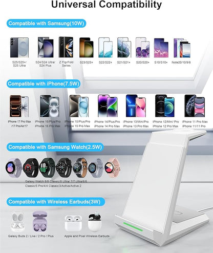 Wireless Charging Station for Samsung - NANAMI 3 in 1 Wireless Charger for Multiple Devices, Fast Charger Stand for Galaxy S25 S24 S23 Ultra S22 S21 Z Flip Fold 4,Watch 6/5/5 Pro/4/3,Galaxy Buds 2 Pro