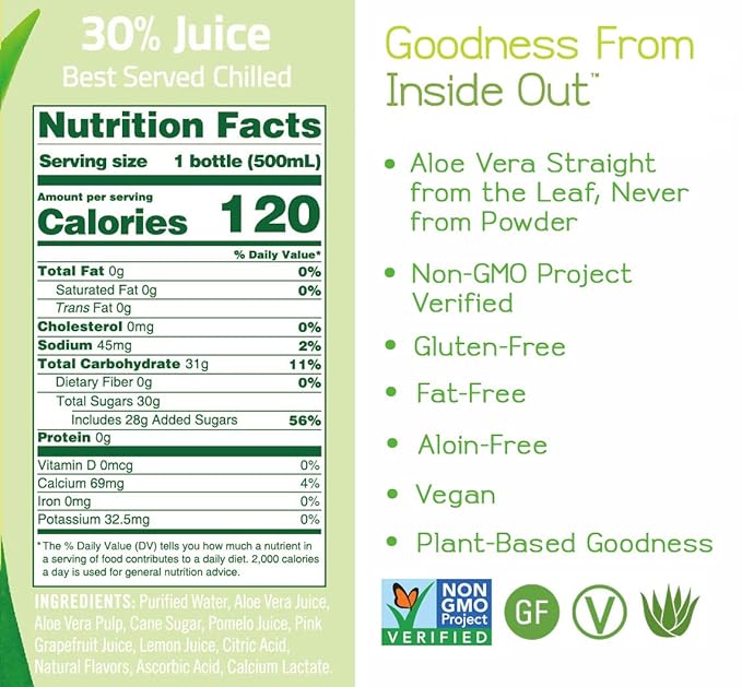 ALO Aloe Vera Juice Drink | APPEAL - Pomelo + Grapefruit + Lemon | 16.9 fl oz, Pack of 12 | Plant-Based Drink with Real Aloe Pulp