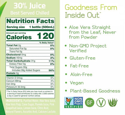 ALO Aloe Vera Juice Drink | APPEAL - Pomelo + Grapefruit + Lemon | 16.9 fl oz, Pack of 12 | Plant-Based Drink with Real Aloe Pulp