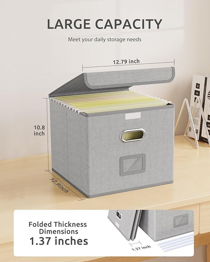 Oterri 2 Pack File Organizer Box,File Box,Small File Cabinet for Letter Folders,Gray-white Portable Filing Box,Hanging File Folder Organizer Box with Lid for Office- without Folders