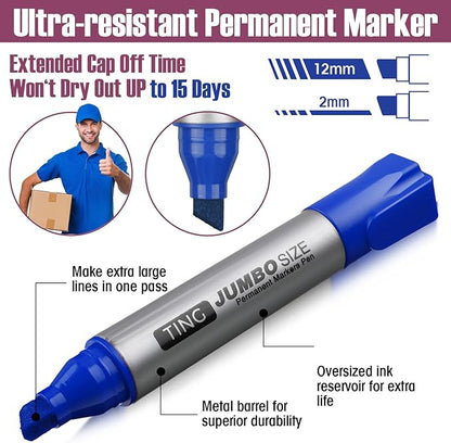 Fuutreo 10 Pack Jumbo Permanent Markers Bulk Large Chisel Tip Permanent Markers Quick Drying Waterproof Big Huge Poster Pens for Office, Logistics Company and More(Multicolor)