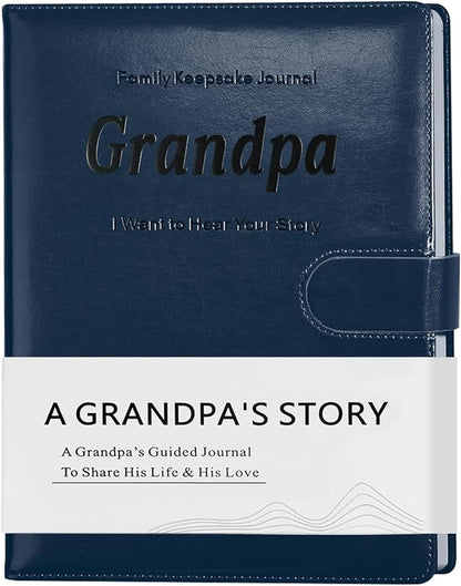 Artmag Grandpa's Life Story Journal with 250+ Prompt Questions, Family Keepsake Book Leather Cover for Grandpa to Share His Memories for Birthday Father's Day Christmas (Blue)