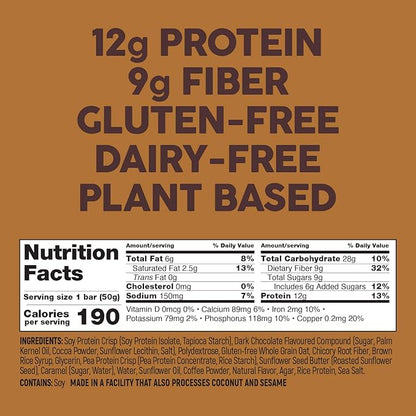 No Nuts! 100% Nut Free Dairy Free Vegan Protein Bars, Chocolate Caramel Mocha 12-Pack, Organic, Kosher, Egg-Free, Non-Gmo & Dairy-Free Protein Bars