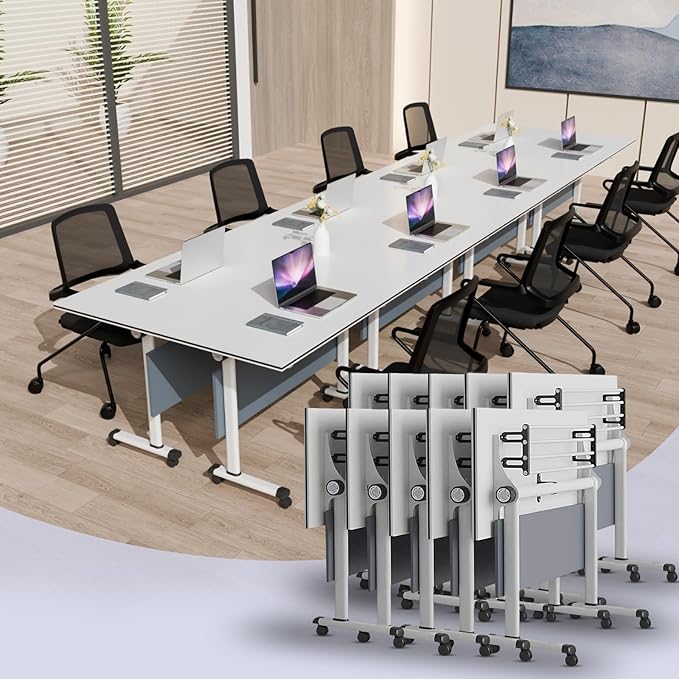 Conference Table, Foldable Conference Room Tables with Silent Wheels, Folding Modular Seminar Meeting Tables, Modern Rectangle Training Table for Office, Boardroom (10, Grey2, 47.2)