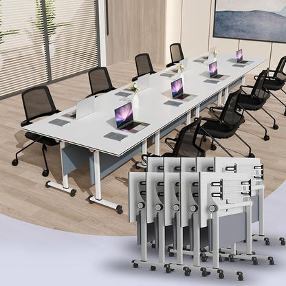 Conference Table, Foldable Conference Room Tables with Silent Wheels, Folding Modular Seminar Meeting Tables, Modern Rectangle Training Table for Office, Boardroom (10, Grey2, 55.1)
