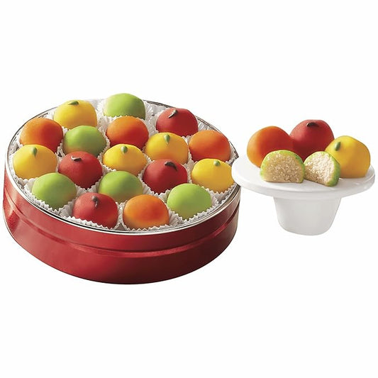 The Swiss Colony Marzipan Fruit Gift Tin – Traditional Almond Candy in Festive Fruit Shapes and Colors, Holiday Gift Box Set, 9 oz. Food Gift Basket Treat