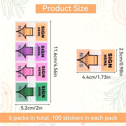600 PCS Sign Here Tabs, Arrow Labels Stickers Post Notes Flags Adhesive Sticky Signature Tags for Documents Notebooks Home Office School Supplies