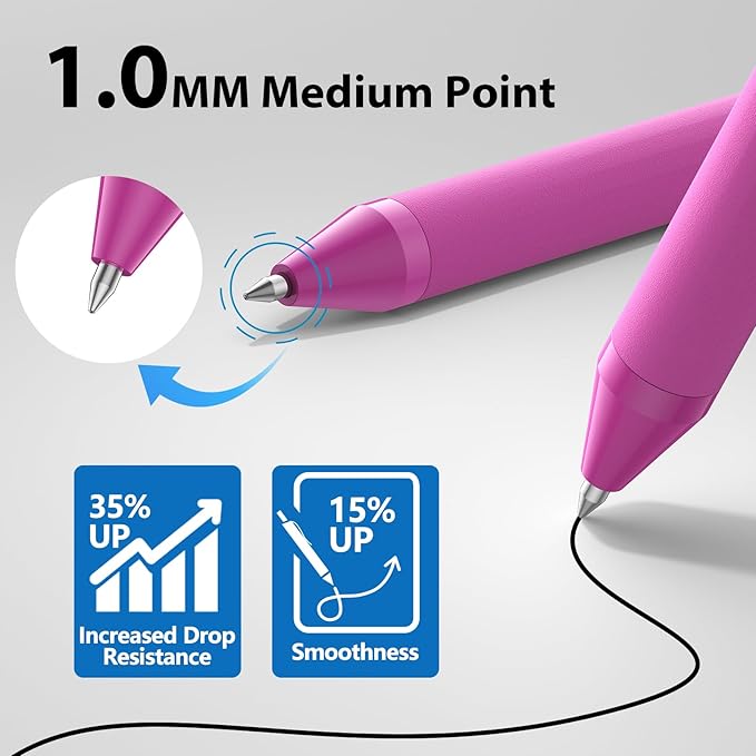 Ballpoint Pens Bulk - 107 Pcs Black Ink Pens in Bulk | 1.0 Medium Point Smooth Writing, Retractable No Bleed Ball Point Pen for Men Women (Pink Barrel)