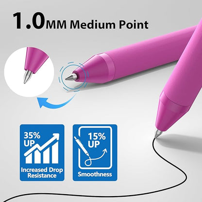 Ballpoint Pens Bulk - 107 Pcs Black Ink Pens in Bulk | 1.0 Medium Point Smooth Writing, Retractable No Bleed Ball Point Pen for Men Women (Pink Barrel)