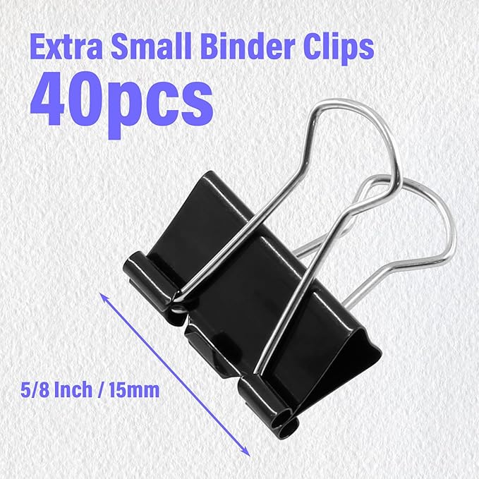 40 Pack Extra Small Micro Clips - 5/8 Inch Black Metal Office & School Paper Clips