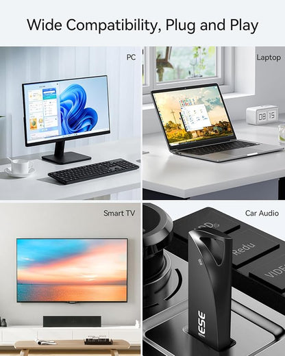 8GB USB Flash Drive, 5 Pack Waterproof Metal USB Memory Stick Slim USB 2.0 Flash Drive, Portable Thumb Drive Pen Drive with Keychain Hole, Stylish Jump Drive for Computer/Car/Smart TV (Black)