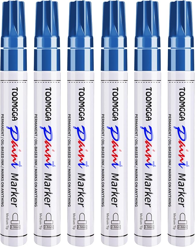 Permanent Paint Pens Blue Paint Markers 6 Pack Oil Based Markers, Quick Drying and Waterproof Marker Pen, Car Tire, Metal, Rock Painting, Wood, Plastic, Canvas, Craft Supplies for Adults