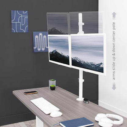 VIVO Dual Monitor Arm Extra Tall Mount for Screens up to 32 inches, Pneumatic Height Adjustment, Full Articulating Heavy Duty VESA Stand with Desk C-clamp and Grommet, White, STAND-V012KW