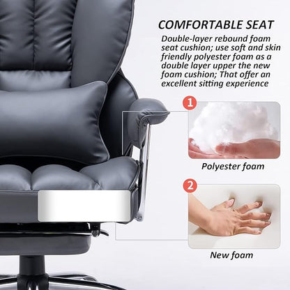 Efomao Big and Tall Office Chair 400lbs – PU Leather Executive Office Chair with Lumbar Support & Leg Rest, Heavy-Duty Computer Chair for Home Office, Dark Grey