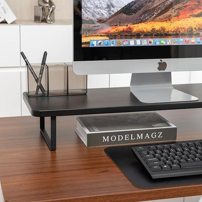 Dual Monitor Stand Riser,41.3'' Solid Bamboo&Steel Computer Monitor Riser, large monitor stand Suitable for 2 Monitors, Tvs, and Printers- (Black)