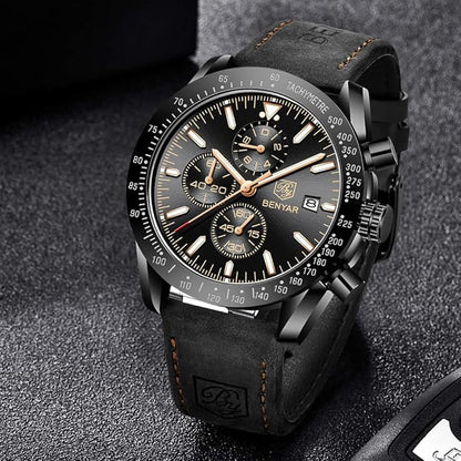 BY BENYAR Watch for Men Analog Quartz Chronograph Waterproof Luminous Designer Mens Wrist Watches Business Work Sport Casual Dress Watch with Silicone Strap Elegant Gifts for Men