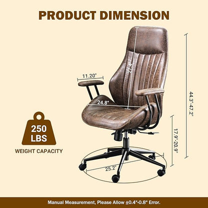 Ergonomic Executive Office Chair with Lumbar Support, Adjustable Height Home Office Desk Chair with Armrests, High Back Padded Headrest Office Chair, Rolling Swivel Computer Gaming Chair,Dark Brown