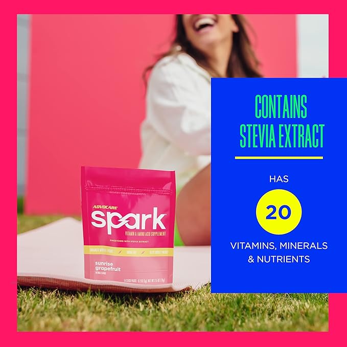 AdvoCare Spark - Energy Drink Mix - Vitamin & Amino Acid Supplement - Supports Energy & Focus - Portable Immune Support - Sugar-Free - Sunrise Grapefruit, 14 Stick Packs (2.5 oz)