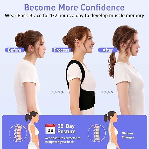 Back Brace Posture Corrector for Women And Men Support Straightener Scoliosis Upper Highest Rated Hunchback Thoracic Device Straps Upright Full Shoulder Fixer Body Poster Trainer Black X-Large