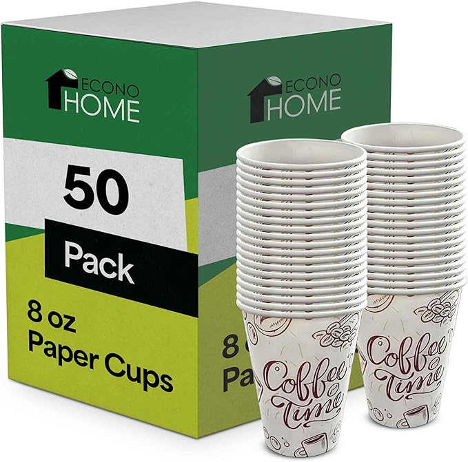 EconoHome 8 oz 50 Pack Disposable Coffee Paper Cups - Paper Cups for Hot and Cold Drinks, Tea, Water, and Juice