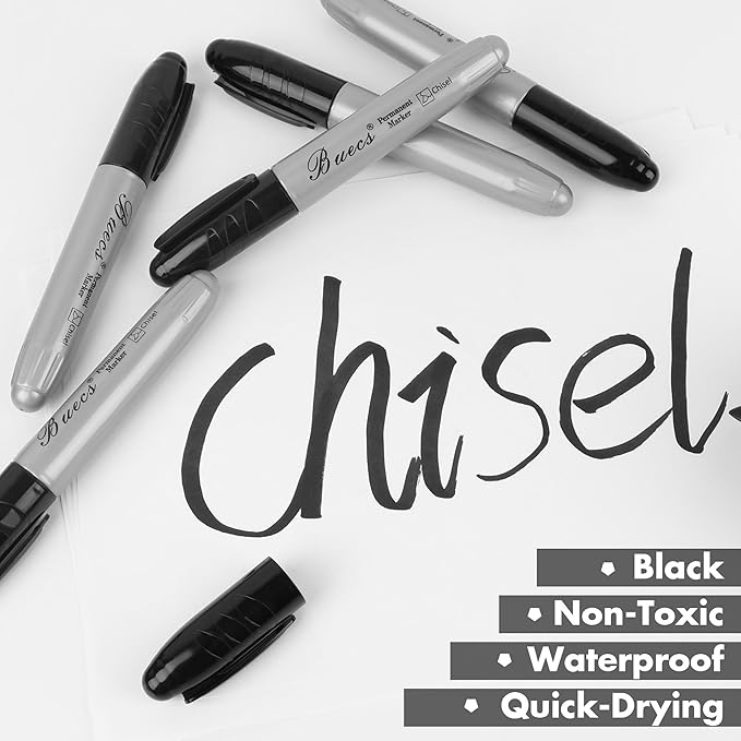King Size Permanent Markers, 40 Count Black Jumbo Permanent Markers, Chisel tip, Waterproof & Smear Proof Markers, Quick Drying, Office Supplies for School, Office, Home