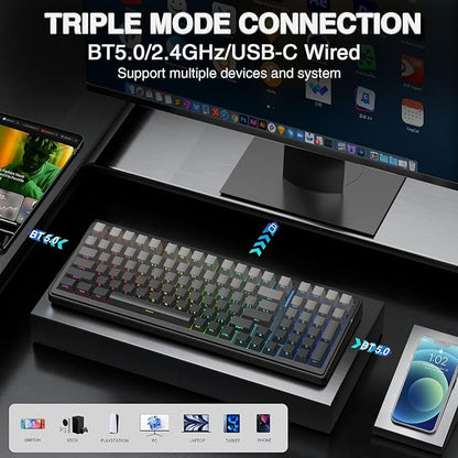 AULA F99 Pro Wireless Mechanical Keyboard,Gasket Structure Hot Swappable Custom Keyboard,RGB Backlit,Creamy Sound,Side Printed PBT Keycaps,2.4GHz/USB-C/BT5.0 Computer Gaming Keyboards