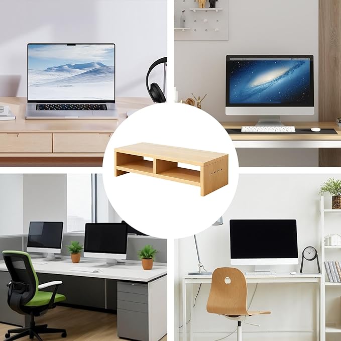Monitor Stand, with Sleek Modern Design, 50x20x13cm, Monitor Stand Riser, Wireless Charging Desk Organizer, Ergonomic Height, for Multitasking and Desktop Organization