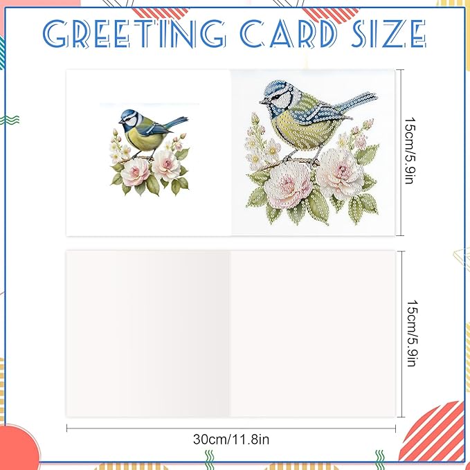 jinglinhh 12pcs Diamond Art Painting Bluebird Flower and Bird Nest Greeting Cards with Envelopes, DIY Card Making Kits for Adults, Diamond Art Postcards Christmas Cards Craft Gifts
