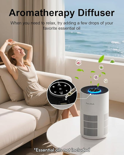 Air Purifiers for Home Bedroom Up to 1000 Ft², H14 True HEPA Room Air Purifiers for Bedroom With Sleep Mode Light Mode & Aroma Function Air Cleaner Smoke Odor Dust Pollen Pet Dander (White)