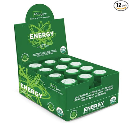 Bailout Wellness - Energy Shot, Energy Drink for Brain Focus and Long-Lasting Energy, All-Natural Ingredients and Gluten-Free, 2 Fluid Ounces, Pack of 12