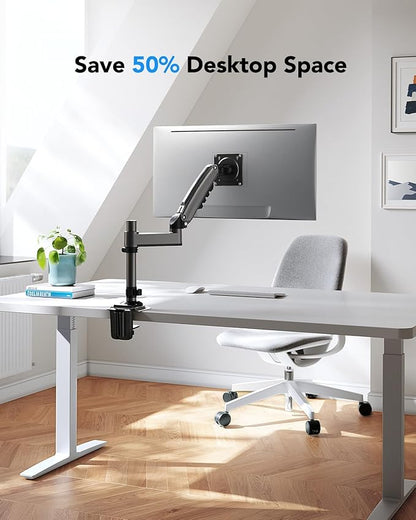 HUANUO Single Monitor Arm, Adjustable Desk Mount for 13-34 inch Screens, Holds 19.8lb, 22.44 inch Max Height, Full Motion Swivel Monitor Stand with VESA 75x75mm and 100x100mm Compatibility
